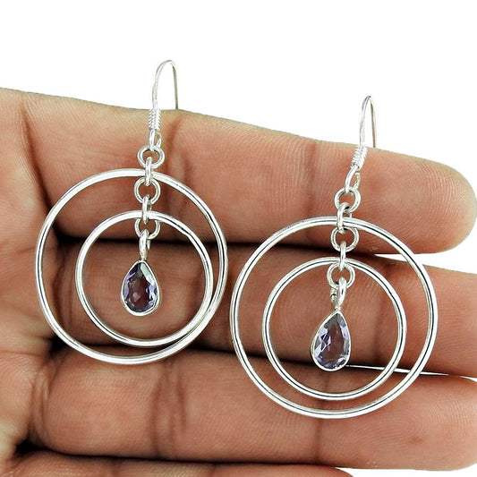 Gift For Her 925 Silver Natural Amethyst Dangle Vintage Earrings H64