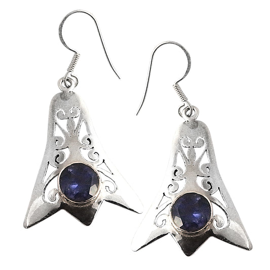 Natural Iolite Gemstone 925 Silver Drop/Dangle Vintage Earrings For Girls Y18