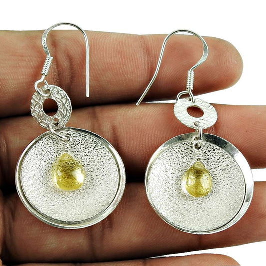 Designer Citrine Gemstone Earrings 925 Sterling Silver Jewellery