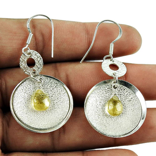 Fashion Citrine Gemstone Earrings 925 Sterling Silver Jewellery