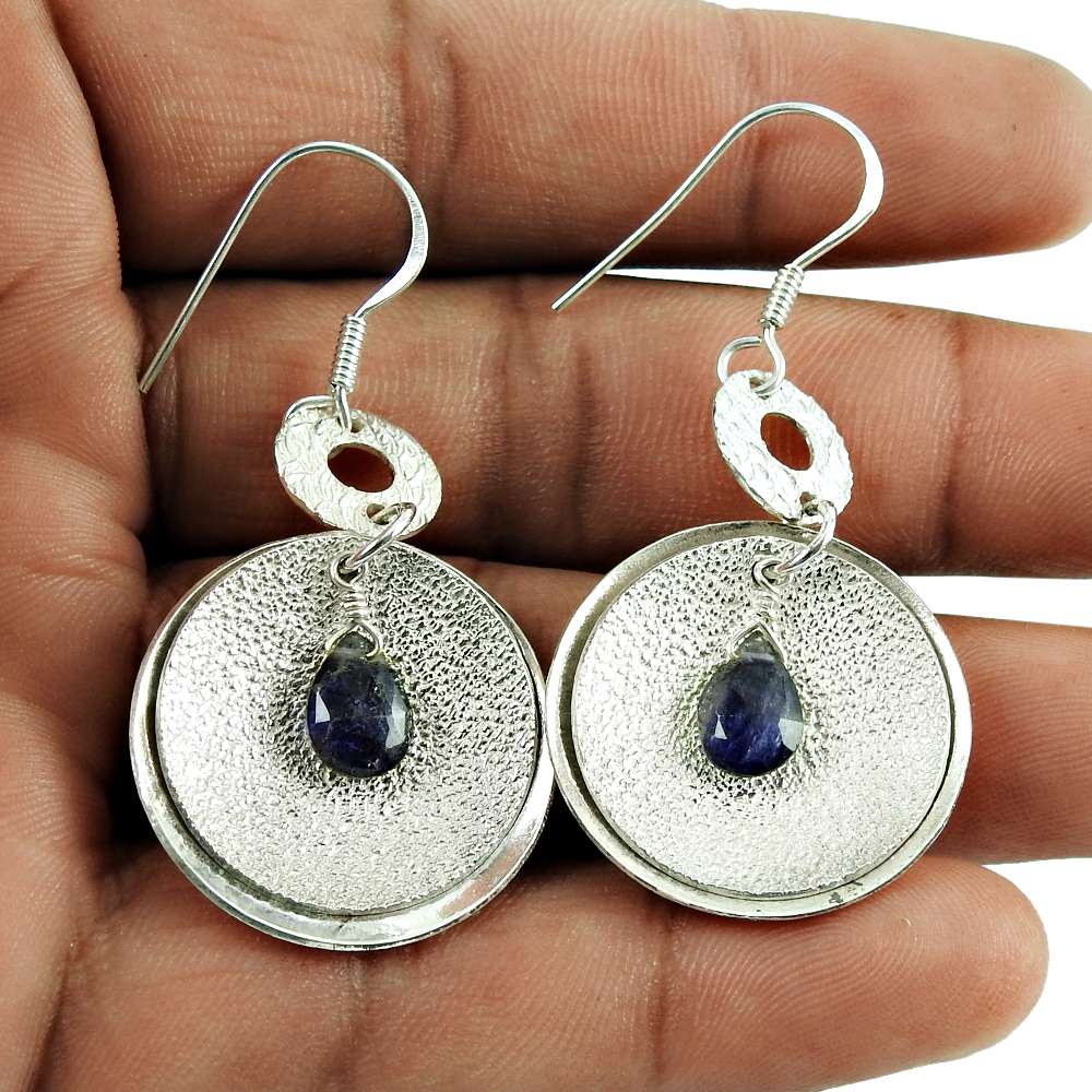 Party Wear Iolite Gemstone Earrings 925 Sterling Silver Fashion Jewellery