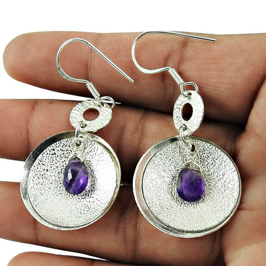 Daily Wear Amethyst Gemstone Earrings 925 Sterling Silver Vintage Jewellery