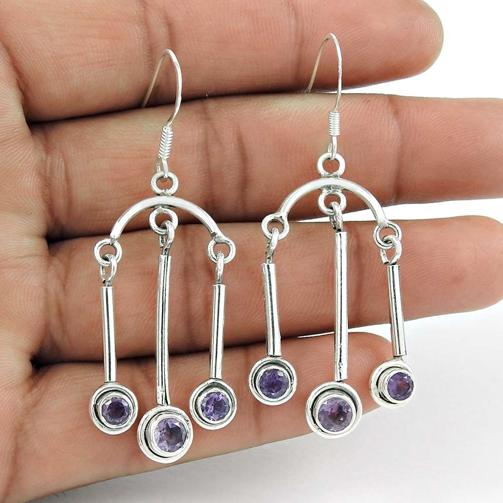 Party Wear Amethyst Gemstone Earrings Sterling Silver Jewellery