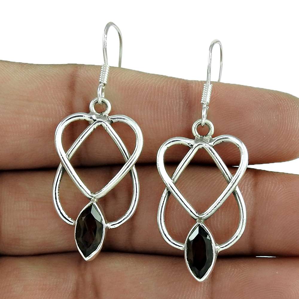 Gift For Her Natural Smoky Quartz Dangle Tribal Earrings 925 Silver U64