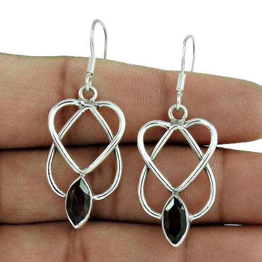 Gift For Her Natural Smoky Quartz Dangle Tribal Earrings 925 Silver U64