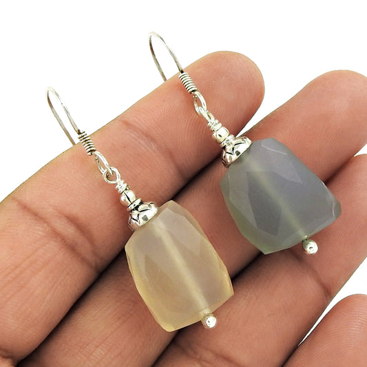 Natural Chalcedony Drop/Dangle Bohemian Earrings 925 Silver For Girls A19