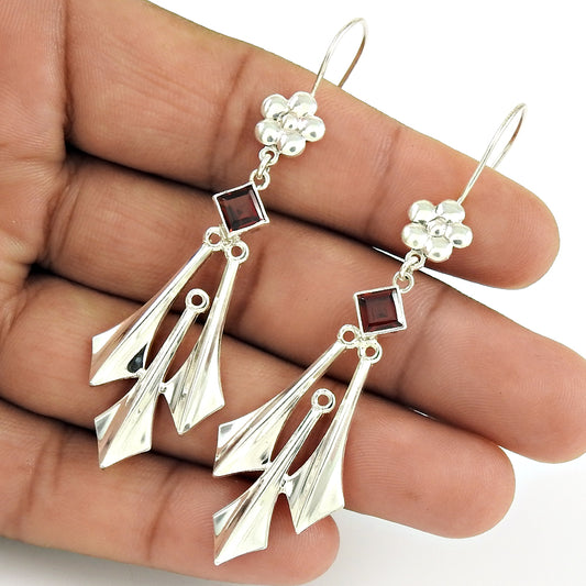 Natural Garnet Gemstone Drop/Dangle Vintage Earrings 925 Silver For Women N4