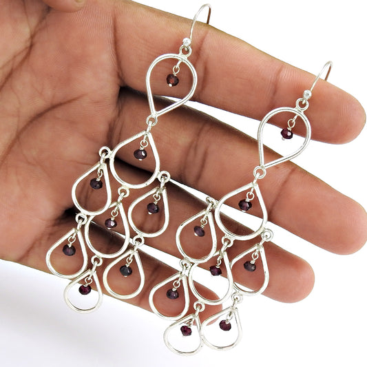 Christmas Gift Natural Garnet Gemstone Drop/Dangle Earrings 925 Silver B6