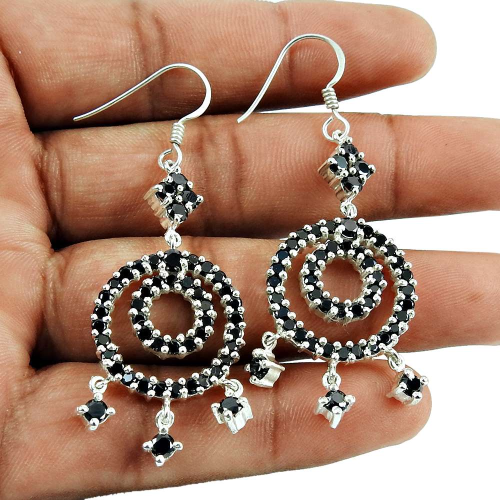925 Sterling Silver Jewellery Fashion Black CZ Gemstone Earrings
