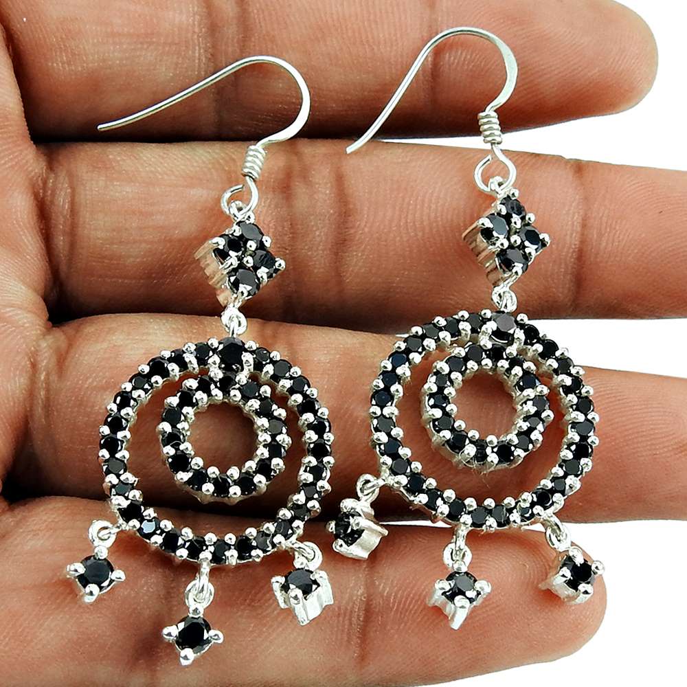Rare Black CZ Earrings 925 Sterling Silver Jewellery
