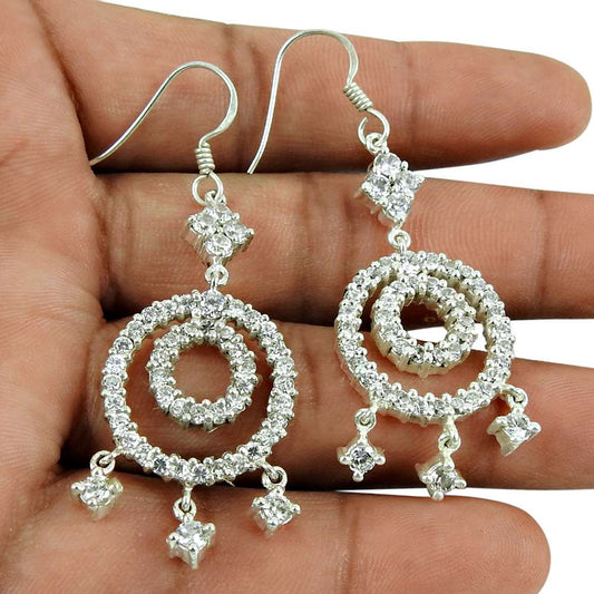 Trendy White Quartz Earrings 925 Sterling Silver Jewellery