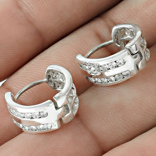 Gift For Her Natural Cubic Zirconia Hoop Tribal Earrings 925 Silver I7