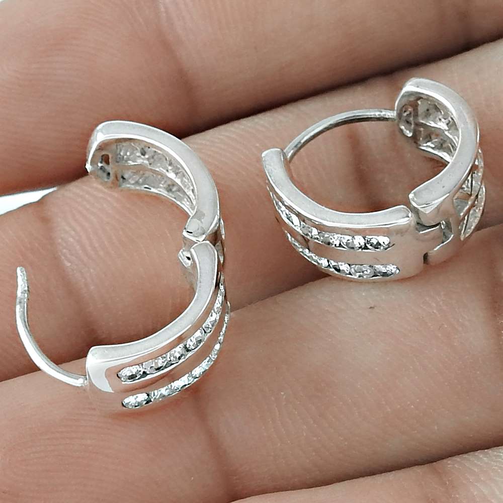 Natural Cubic Zirconia Gemstone Hoop Boho Earrings 925 Sterling Silver G22