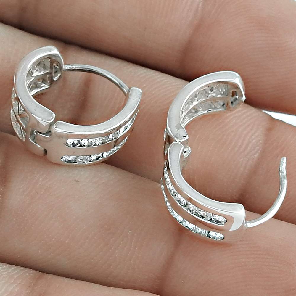 Gift For Her 925 Silver Natural Cubic Zirconia Hoop Vintage Earrings J22