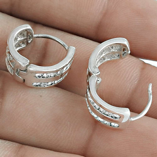 Gift For Her 925 Silver Natural Cubic Zirconia Hoop Vintage Earrings J22
