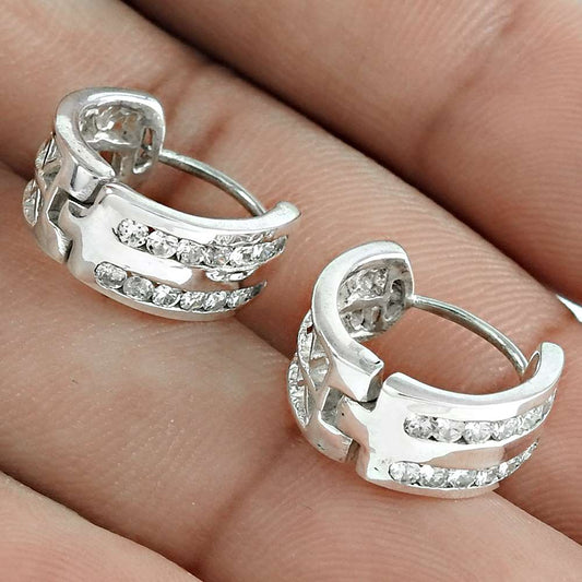 Woman Gift 925 Silver Natural Cubic Zirconia Gemstone Hoop Earrings G8