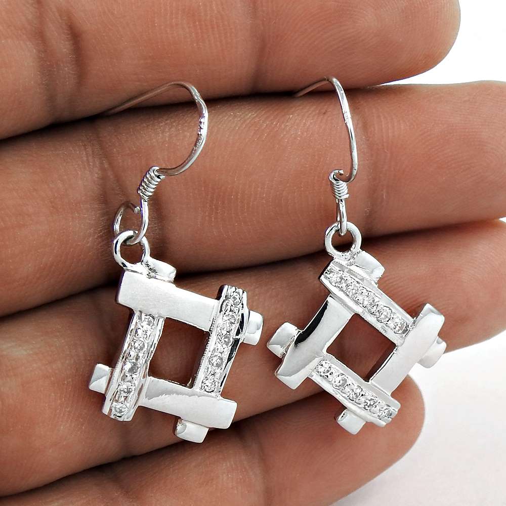 Indian Sterling Silver Jewellery Ethnic White C.Z Gemstone Earrings