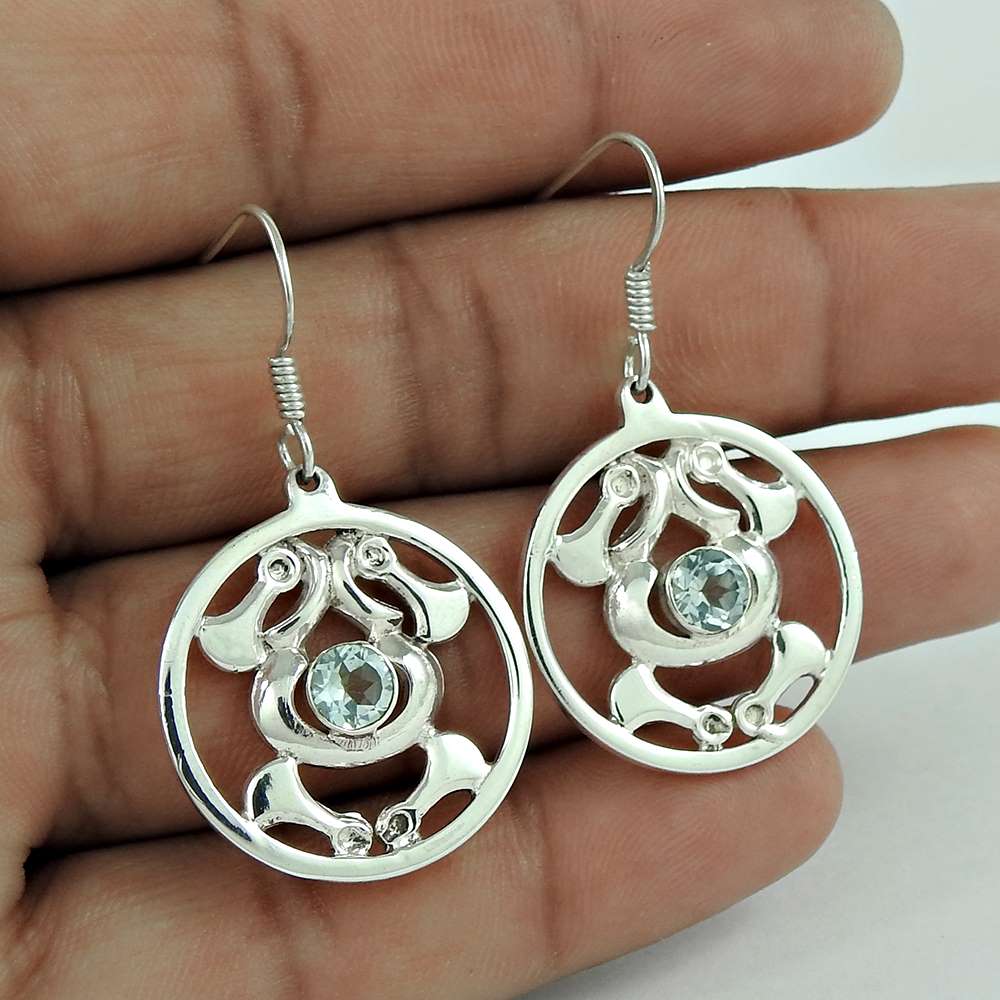 Natural Topaz Gemstone Dangle Dangle Earrings 925 Silver For Girls V4