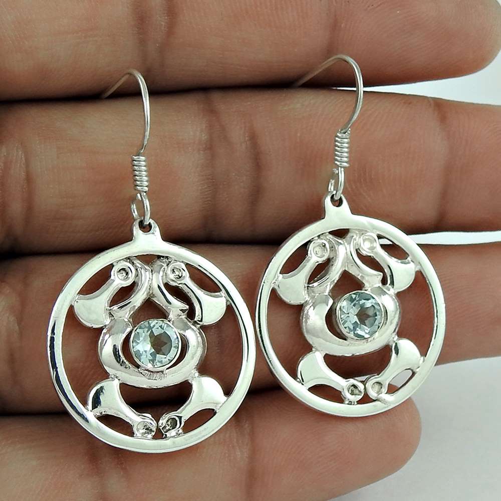 Natural Topaz Gemstone Earrings 925 Sterling Silver For Girls L7