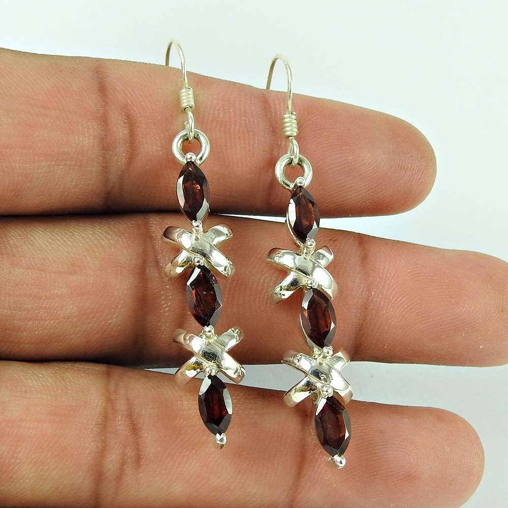 Possessing Good Fortune 925 Sterling Silver Garnet Gemstone Earring Traditional Jewellery
