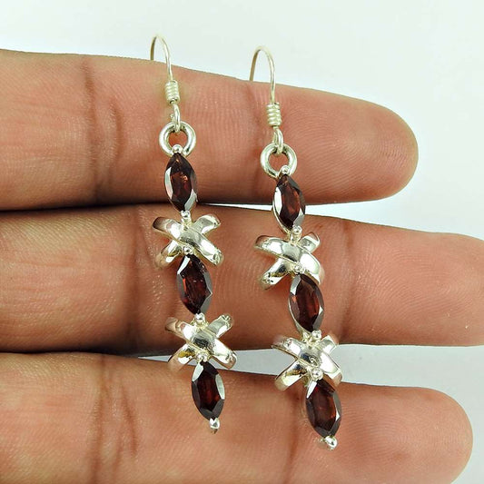 Handy 925 Sterling Silver Garnet Gemstone Earring Ethnic Jewellery