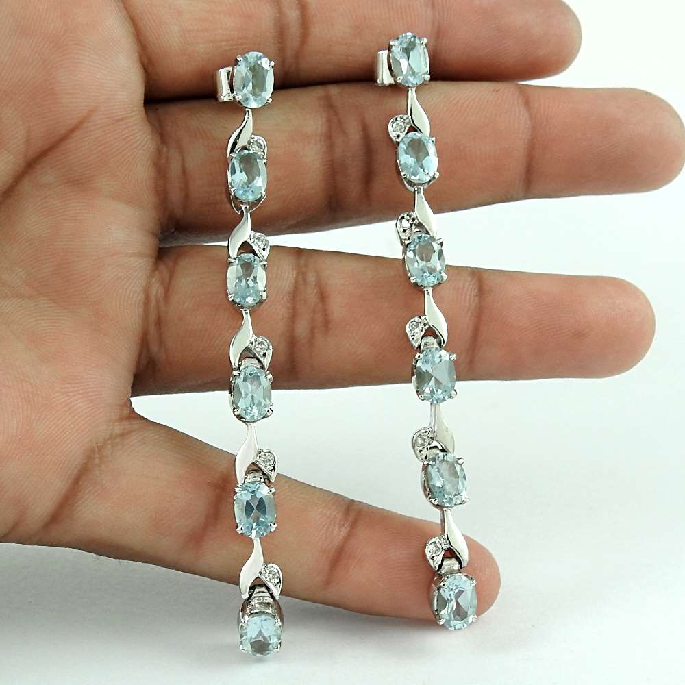 Woman Gift Natural Topaz Dangle Boho Earrings 925 Silver W4