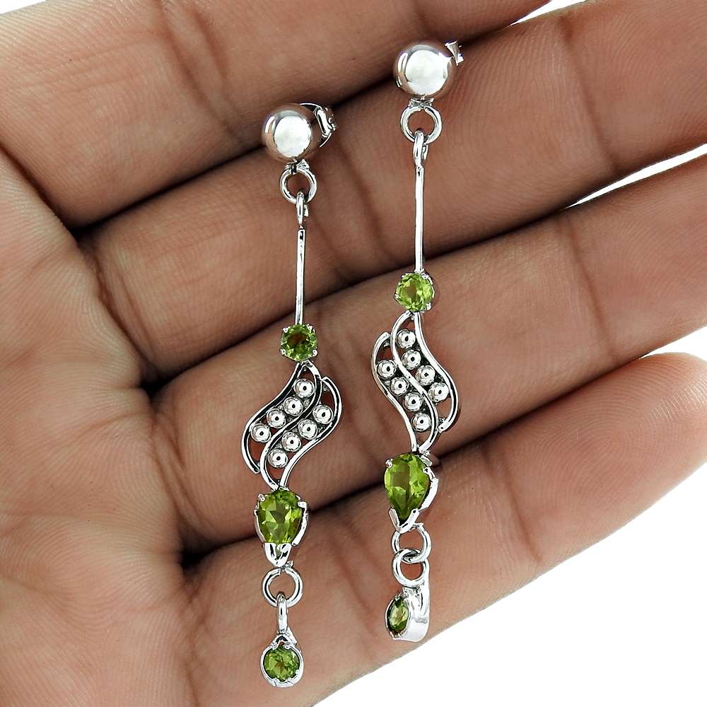 Birthday Gift For Her Natural Peridot Dangle Boho Earrings 925 Silver B68