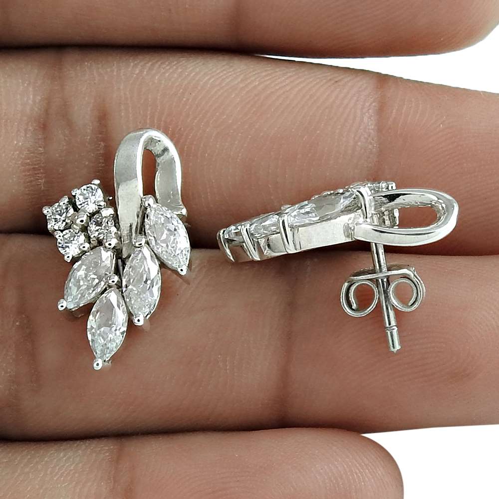 Natural Cubic Zirconia Gemstone 925 Sterling Silver Stud Earrings For Girls U10