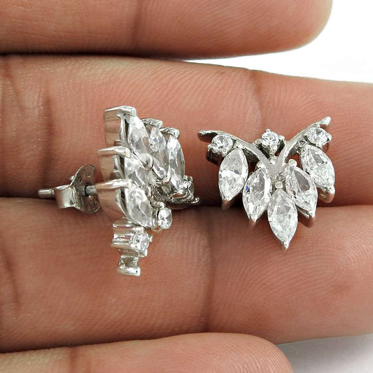 Natural Cubic Zirconia Gemstone 925 Sterling Silver Stud Boho Earrings L8