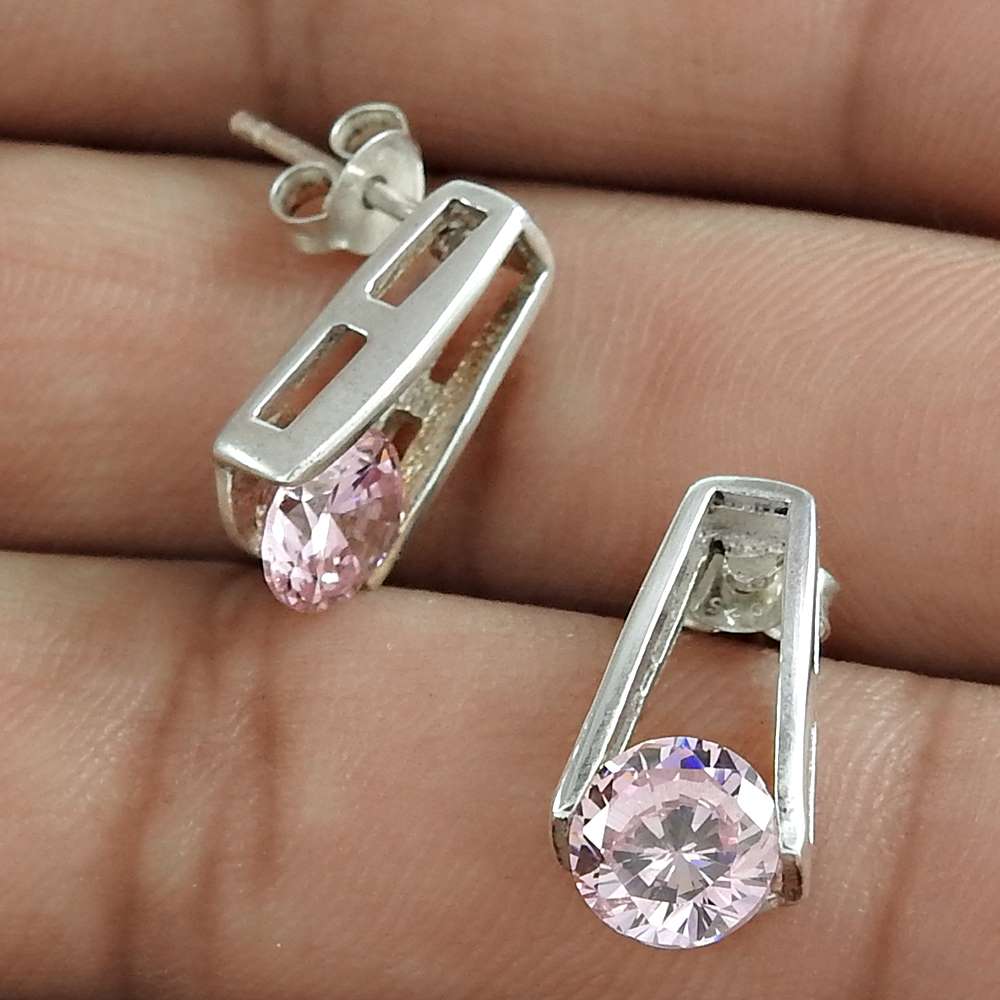 Natural Cubic Zirconia Gemstone 925 Silver Stud Boho Earrings For Women J68