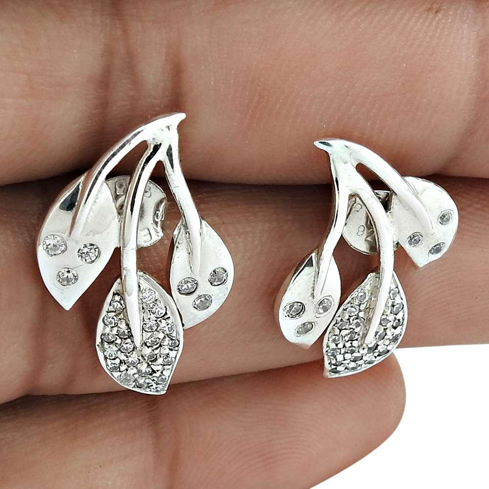 Natural Cubic Zirconia Gemstone Stud Tribal Earrings 925 Silver For Women K68