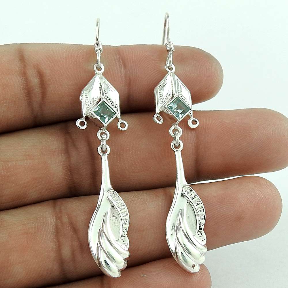 Natural Topaz Gemstone Dangle Bohemian Earrings 925 Sterling Silver N68