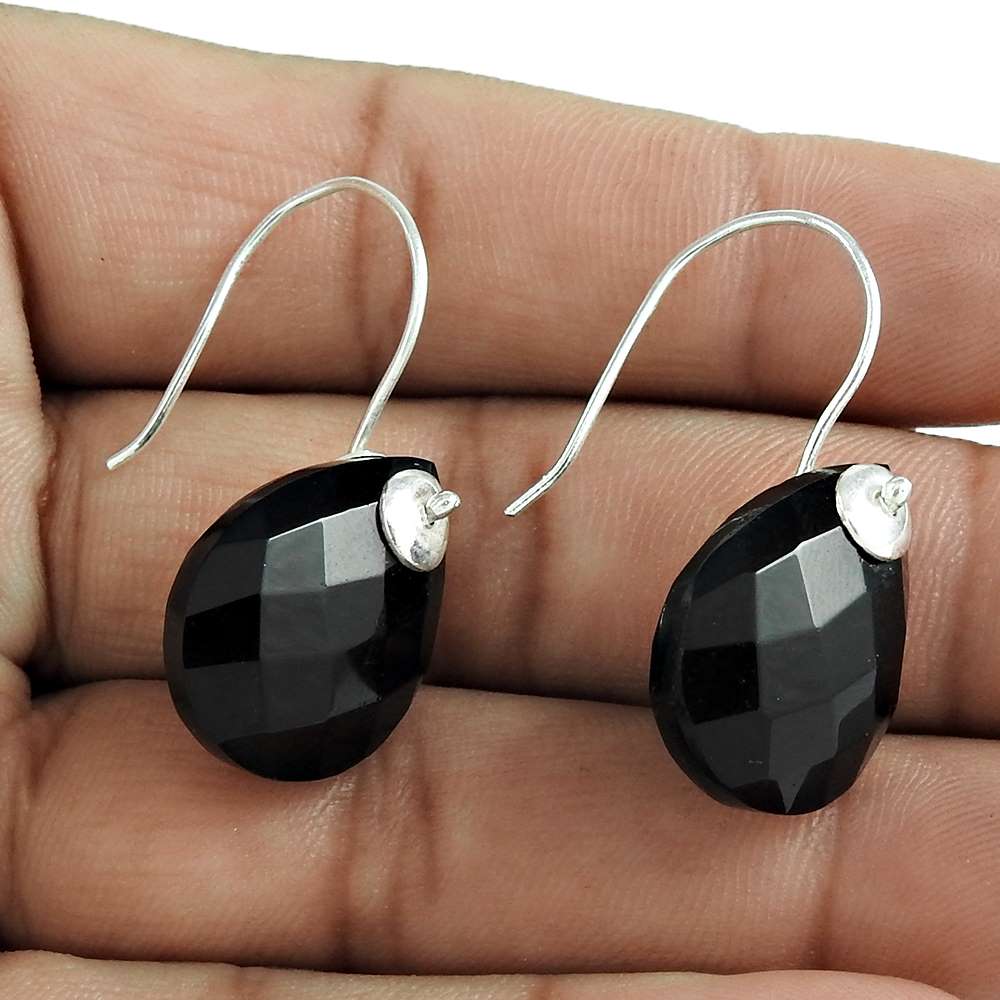 Natural Onyx Gemstone Dangle Bohemian Black Earrings 925 Silver S68