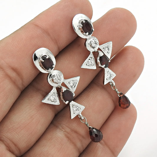 Natural Garnet Gemstone Drop/Dangle Boho Earrings 925 Silver For Women F6