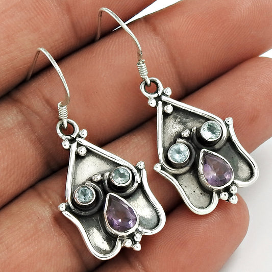 Christmas Gift Natural Amethyst Drop/Dangle Earrings 925 Silver G6