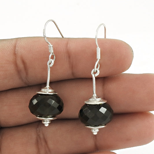 Natural Smoky Quartz Gemstone Drop/Dangle Boho Earrings 925 Sterling Silver H6