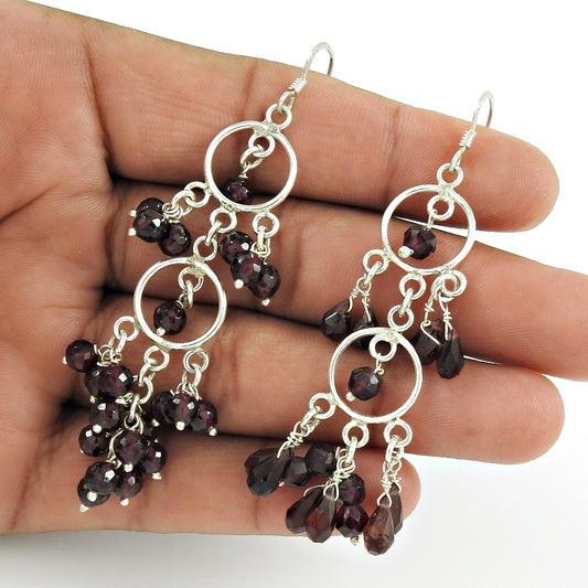 Natural Garnet Gemstone 925 Sterling Silver Drop/Dangle Earrings For Girls I6