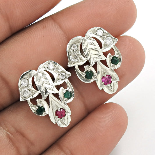 Natural Tourmaline Gemstone Stud Earrings 925 Sterling Silver N1
