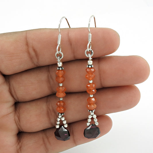 Christmas Gift 925 Silver Natural Garnet Gemstone Dangle Tribal Earrings Y3