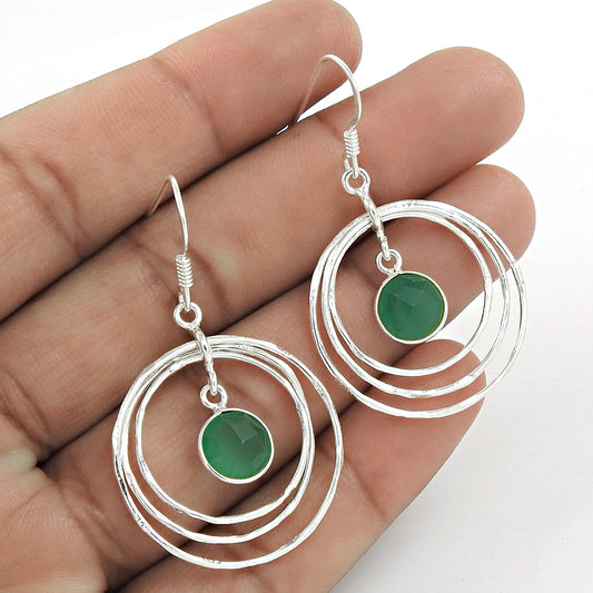 Natural Onyx Gemstone Drop/Dangle Vintage Earrings 925 Silver For Girls F19