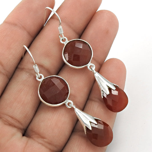 Natural Carnelian 925 Silver Drop/Dangle Bohemian Earrings For Women H19