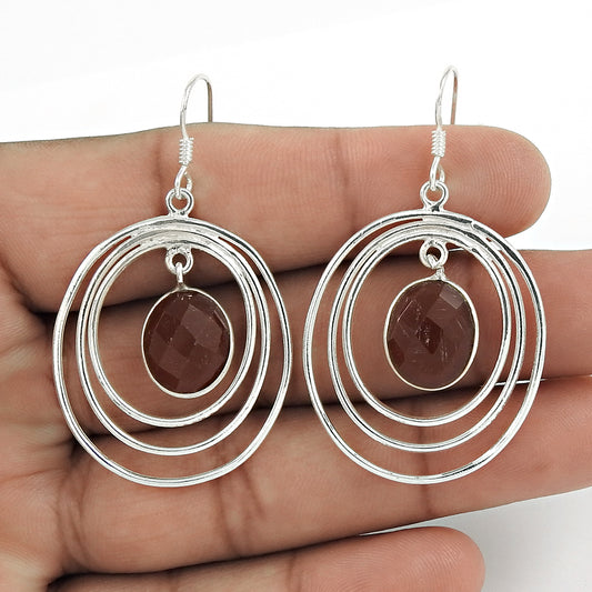 Natural Carnelian Gemstone 925 Silver Drop/Dangle Ethnic Earrings For Girls I19