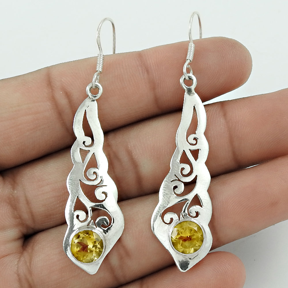 Christmas Gift Natural Citrine Vintage Earrings 925 Sterling Silver C8