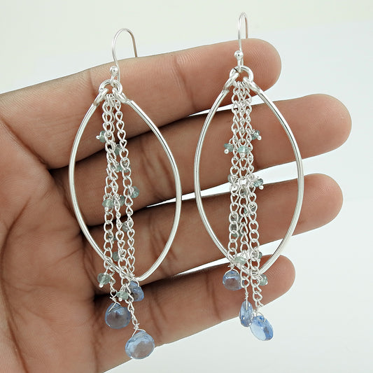 Natural Apatite Gemstone Drop/Dangle Ethnic Blue Earrings 925 Silver J19