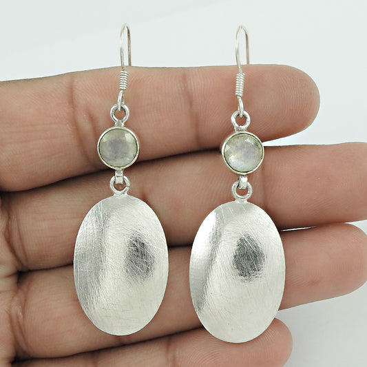Natural Rainbow Moonstone 925 Silver Earrings For Girls P1
