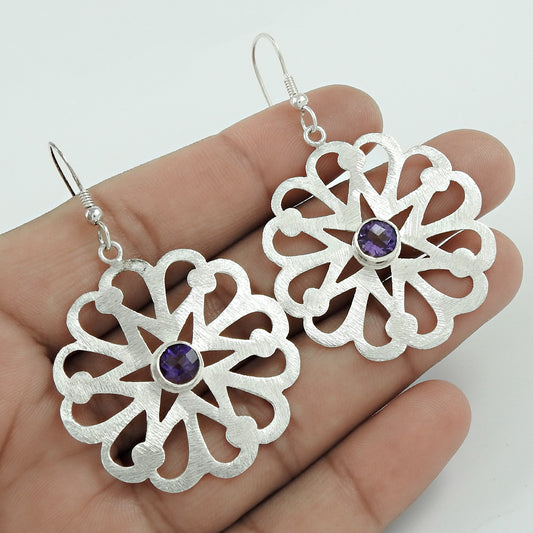 Gift For Her 925 Silver Natural Amethyst Drop/Dangle Bohemian Earrings Z6