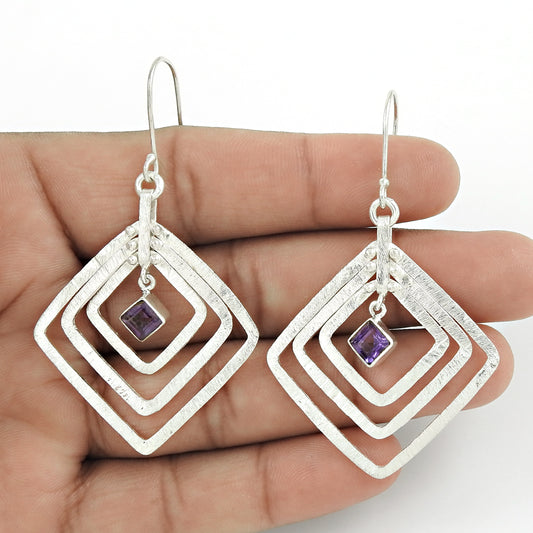 Natural Amethyst Gemstone 925 Sterling Silver Earrings Christmas Gift D11