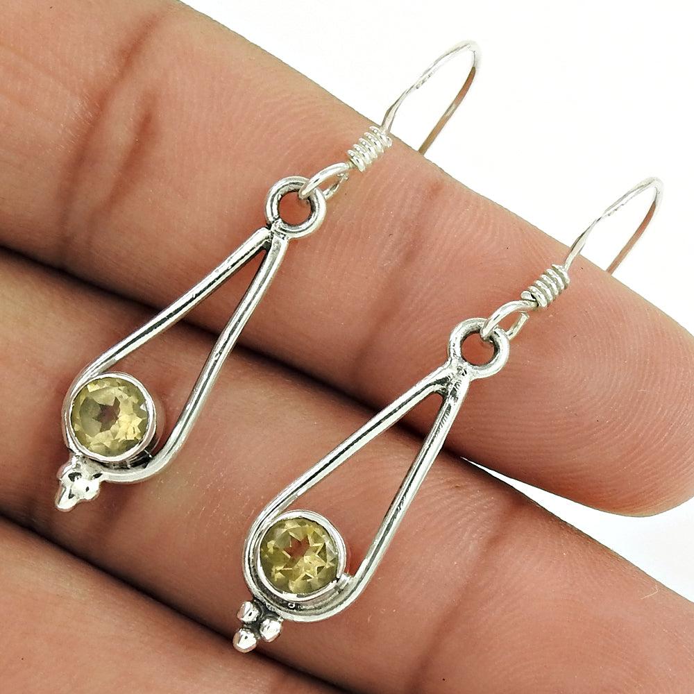 Christmas Gift 925 Sterling Silver Natural Citrine Bohemian Earrings K8