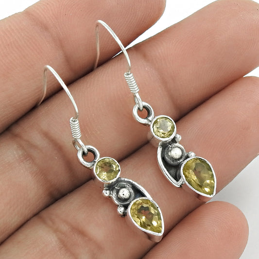 Christmas Gift Natural Citrine Vintage Earrings 925 Sterling Silver L8