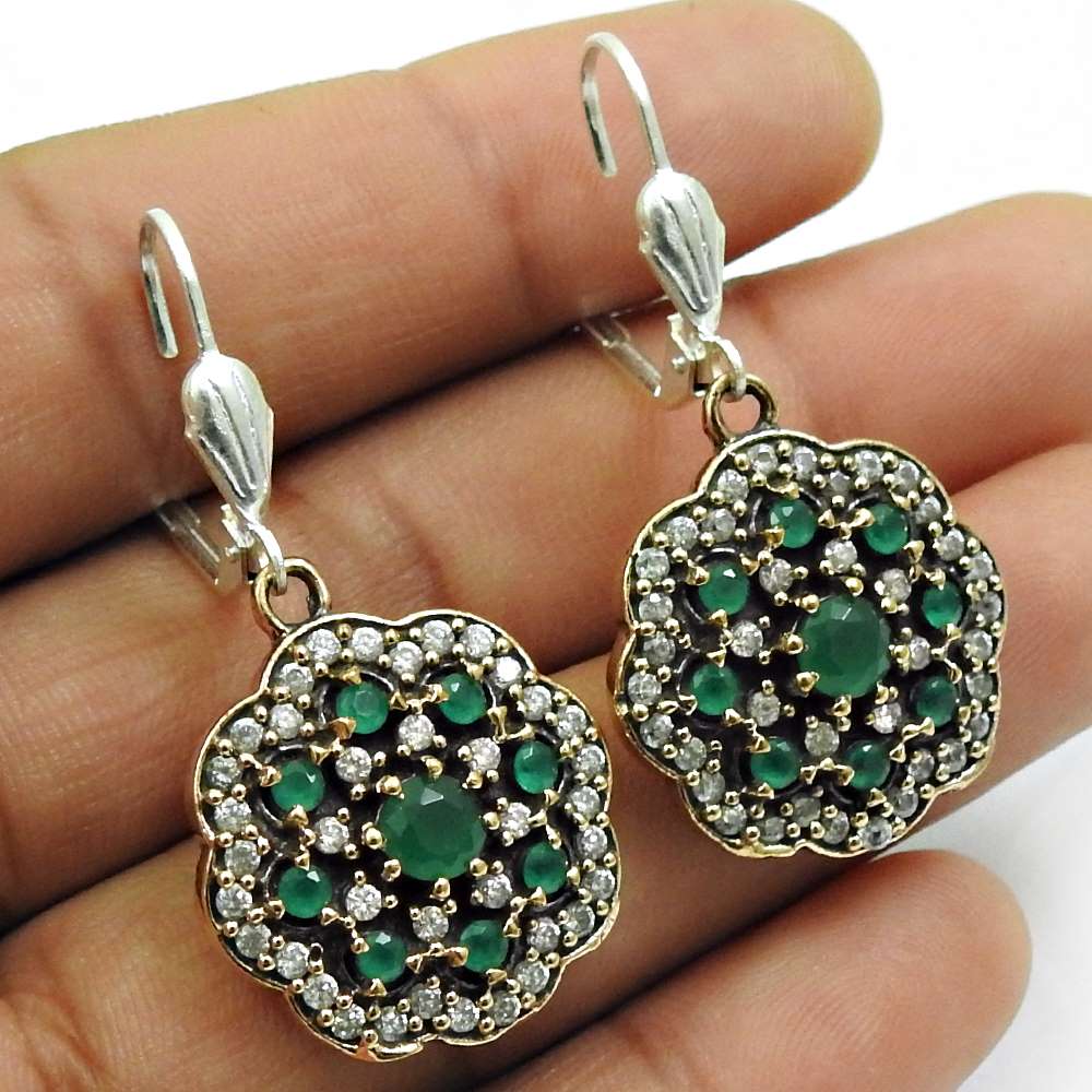 Emerald CZ Gemstone Earring 925 Sterling Silver Turkish Jewelry C8